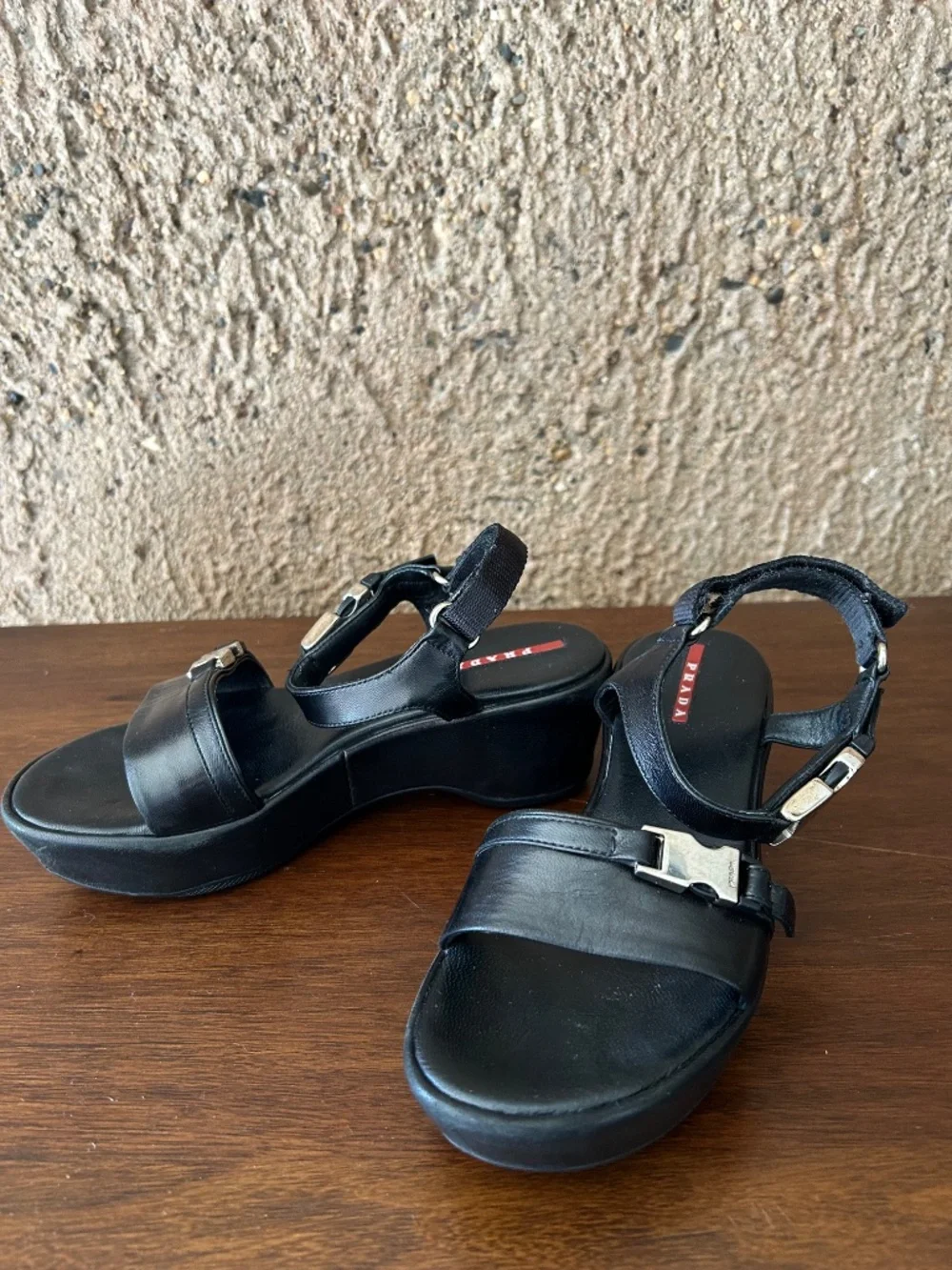 Prada Black Leather Platform Sandals Made in Italy Size 36